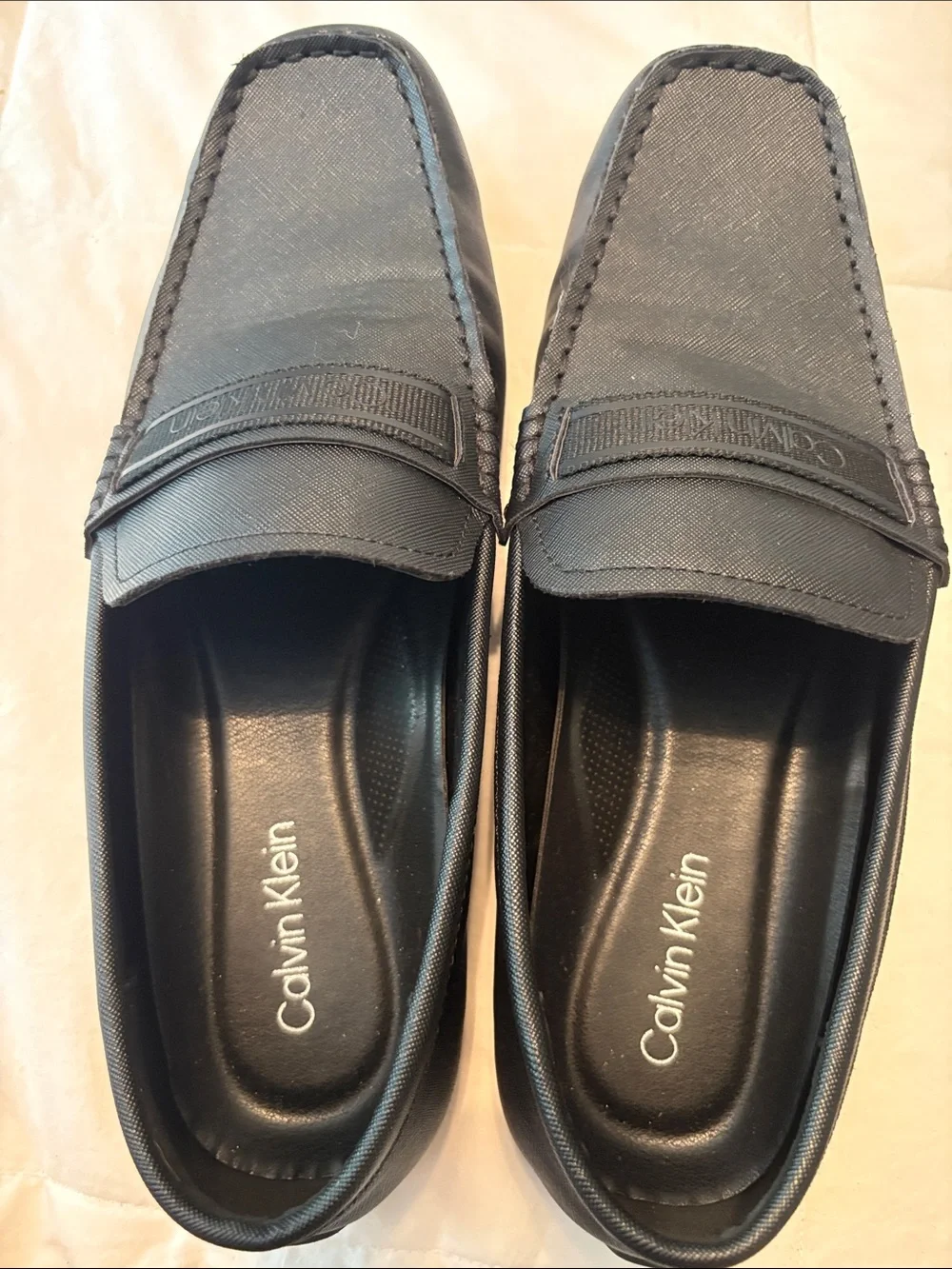 Calvin Klein Men's Black Slip-On Loafers with Textured Upper